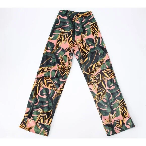 Farm Rio sz XS pant suit jacket velour palm tiger leaf tropical print